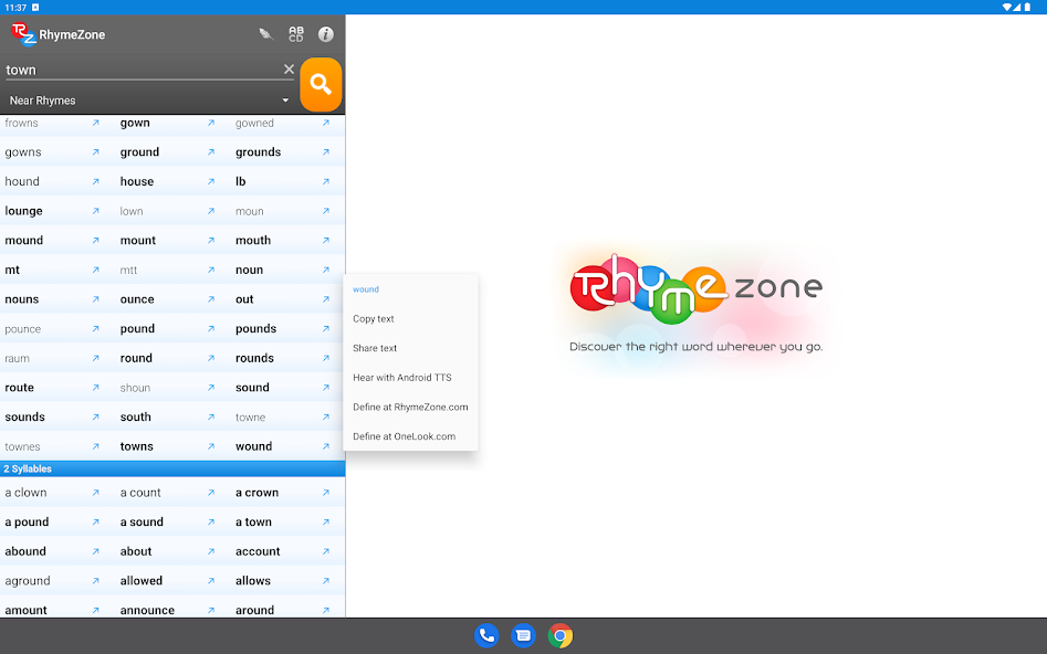 RhymeZone screenshot 1