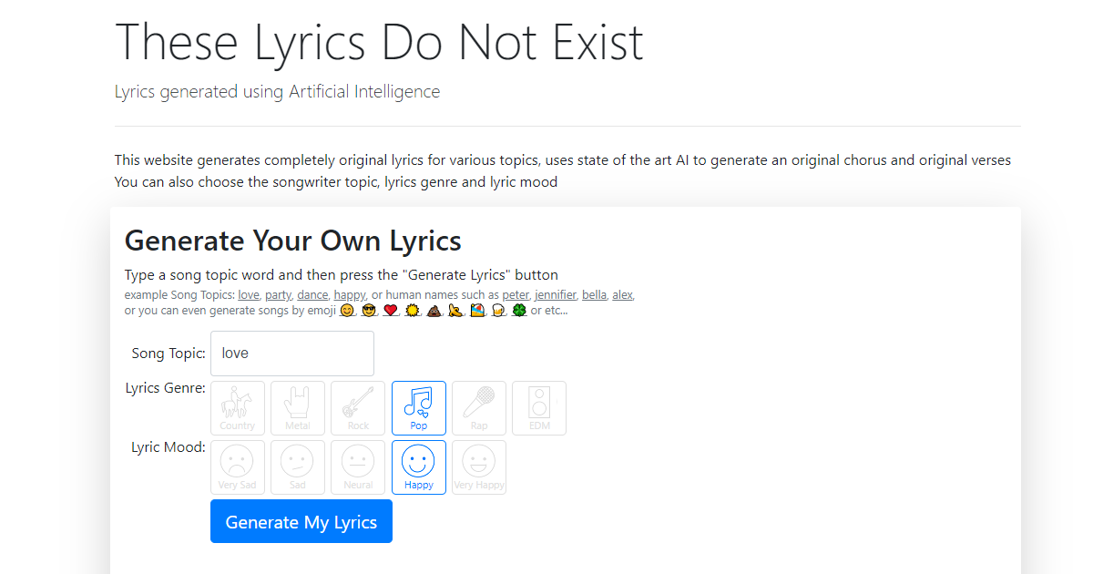 These Lyrics Do Not Exist screenshot 1